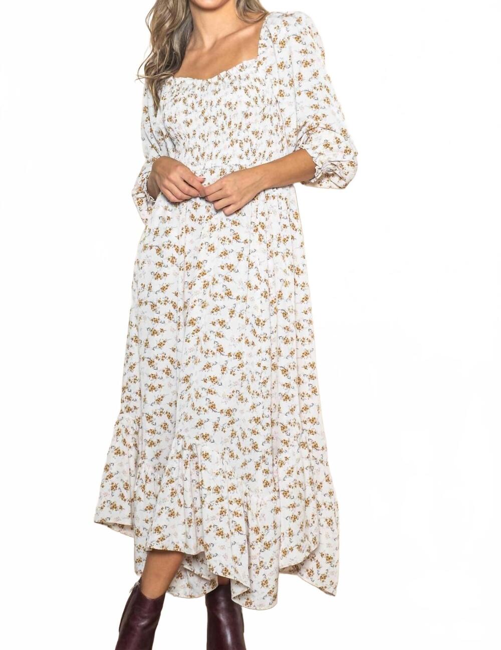 NEW ELLOH women's romantic floral maxi dress in cream